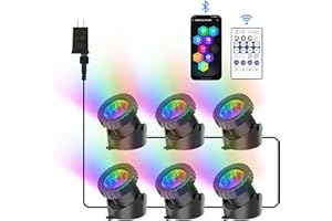 CREPOW RGB Underwater Pond Lights, Super Bright LED Submersible Fountain Lights Colored Landscape Spotlights, Bluetooth APP Control IP68 Waterproof for Fish Aquarium Tank Garden Yard Pool (Set of 6)