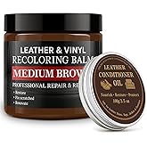 Laxmorph Leather Color Restorer, Leather Recoloring Balm, Scratch Remover, Leather Dye, Leather Paint with Leather Conditioner, Leather Repair Kit for Furniture Couches Car Seats Shoes, Medium Brown