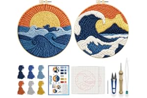 ORIGACH 2 Set Embroidery Punch Needle Kit for Adults Beginners DIY Kanagawa Wave Punch Stitching Kit for Art Crafts & Home De