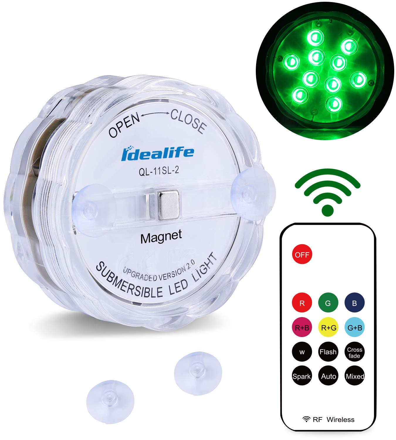 Submersible LED Lights - Idealife Underwater Pond Lights Waterproof LED Lights Pool Lights with RF Remote Control for Fish Tank, Bathtub, Pool, Fountain, Aquarium, Wedding Party, Underwater Decoration