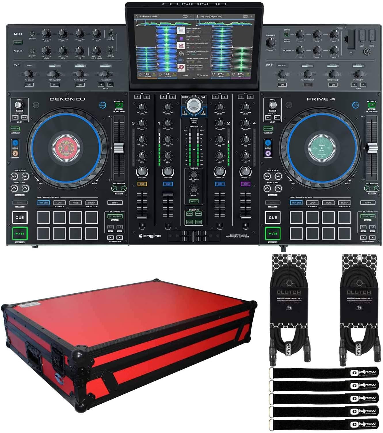 Denon DJ Prime4 4-Deck Standalone DJ Controller with Flight-Road Case Package