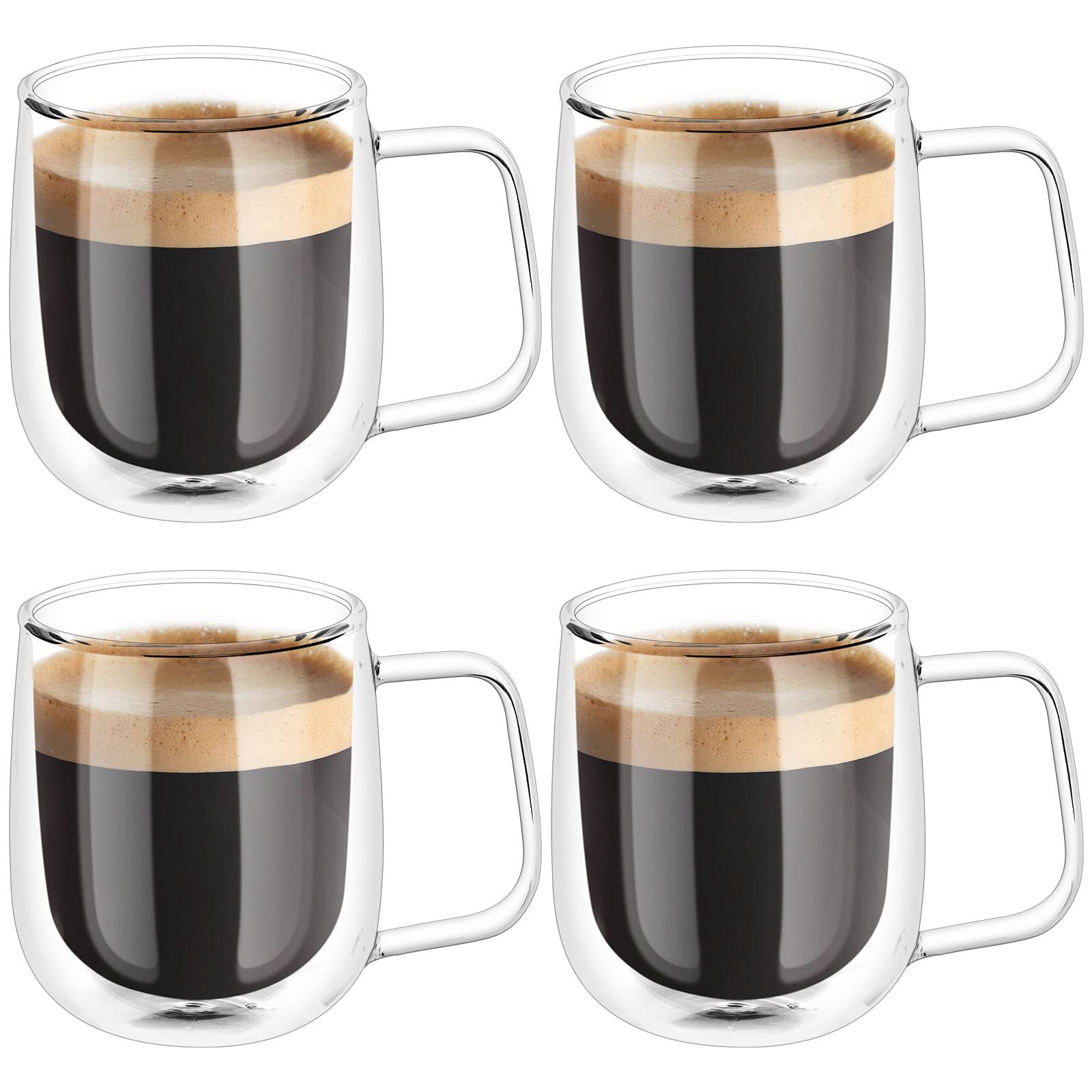 Vicloon 4x250ml Double Walled Coffee Glasses Mug, Borosilicate Heat Resistant Glass Cups with Handle, Cappuccino Latte Macchiato Glasses Cups, Coffee Cup for Coffee Tea Milk Juice Ice Cream