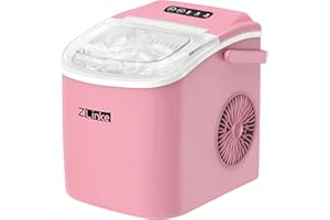 ZLINKE Countertop Ice Maker Machine, 6 Mins 9 Bullet Ice, 26.5lbs/24Hrs, Portable Ice Maker Machine with Self-Cleaning, Ice Scoop, and Basket (Pink)