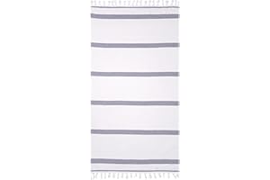 Superior Oversized Cotton Beach Towel for Adults and Kids, Quick Drying Towels, Pool, Spa, Resort, Hotel, Camping, Travel, Super Absorbent, Striped with Tassels, Tropical Cabana Collection, Navy Blue