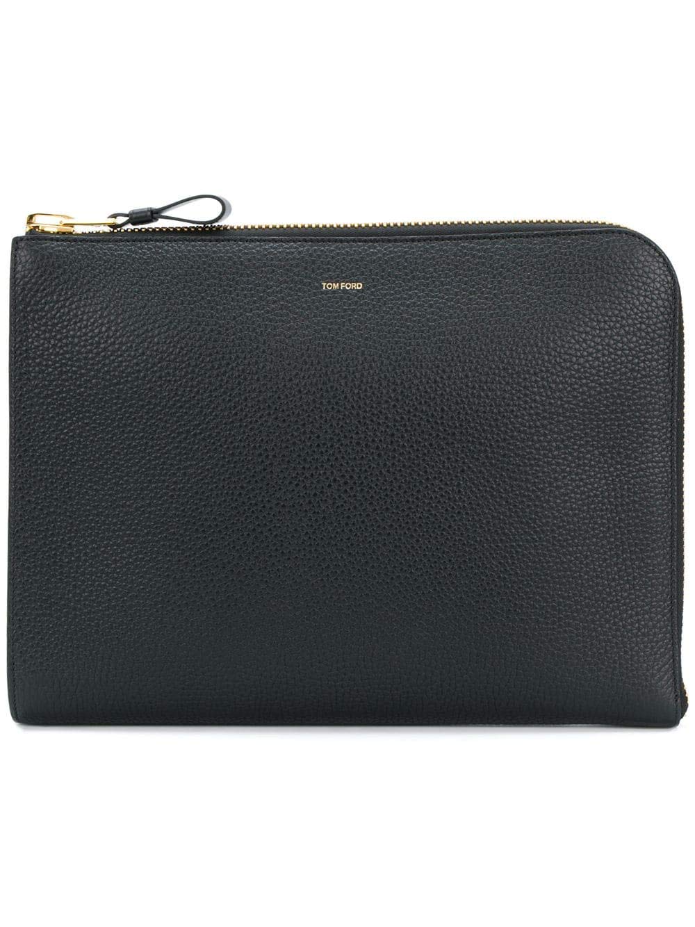 Tom Ford Grained Leather Zip Buckley Portfolio Clutch Black H0355F-C74