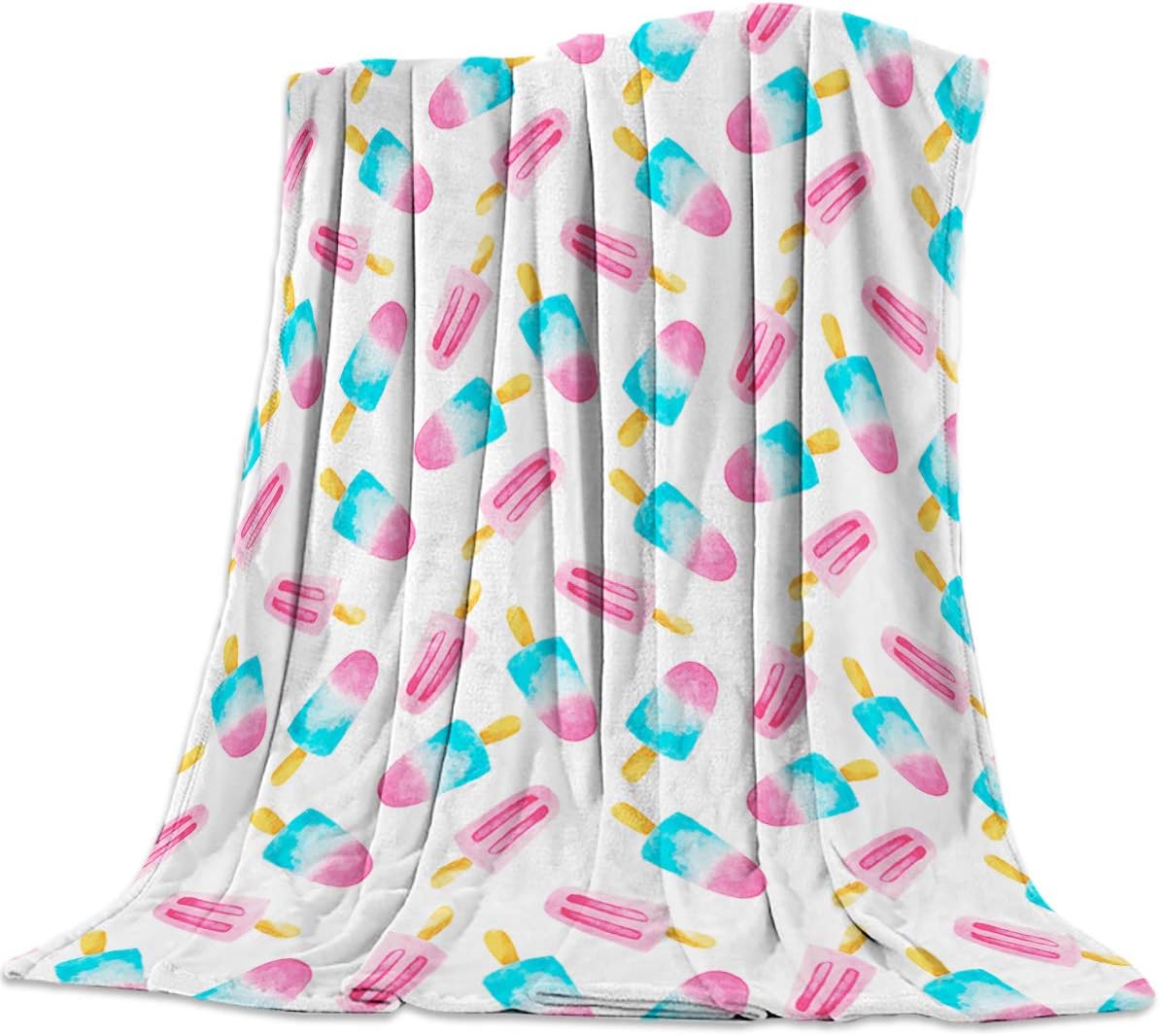 Singingin Ultra Soft Flannel Fleece Bed Blanket Cute Candy Color Ice Cream Throw Blanket All Season Warm Fuzzy Light Weight Cozy Plush Blankets for Living Room/Bedroom 60" x 80"