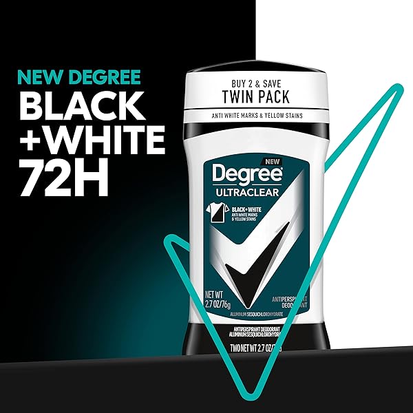 DEGREE MEN ULTRACLEAR ANTIPERSPIRANT DEODORANT BLACK+WHITE 2 COUNT 72-HOUR SWEAT & ODOR PROTECTION ANTIPERSPIRANT FOR MEN WITH MOTIONSENSE TECHNOLOGY 2.7 OZ