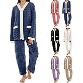Fleece Pajamas Women Set Fall Winter Thermal Plush Pjs Sets Casual Fluffy Fuzzy 2 Piece Nightwear with Pockets