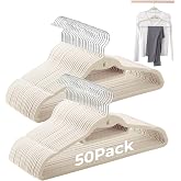 Limogoo Ivory Velvet Hangers, Stackable Hanger with Non Slip Felt Fabric | Ultra Thin and Space Saving with 360&deg; Swivel Hook, 15Lbs Cascading Capacity for Clothes, Suit, Shirt, Coat (50 Pack)