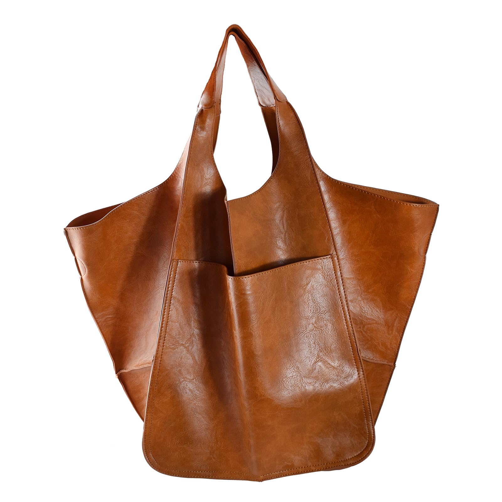 Photo 1 of KlaOYer Oversized Leather Tote Bag Large Capacity Work Hobo Pu Leather Bucket Purse And Handbag Big Soft Travel Shopping Bag (Brown)