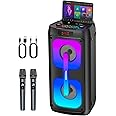 Karaoke Machine for Adults, Bluetooth Speaker with 2 Wireless Microphones, Portable PA System with Dicso Lights for Big Pary, Stage Subwoofers, Outdoor, Ideal Gifts for Family, Music Lover