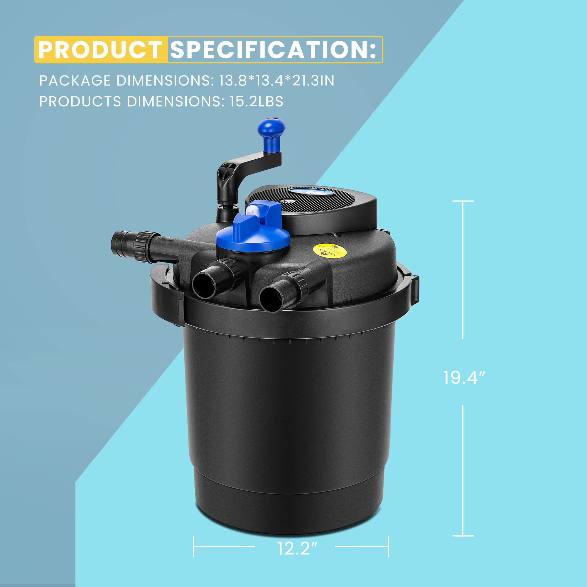 VIVOHOME Pressurized Biological Pond Filter, 1840GPH Suitable for Koi Ponds up to 1000 Gallons or Ornamental Ponds up to 2100 Gallons