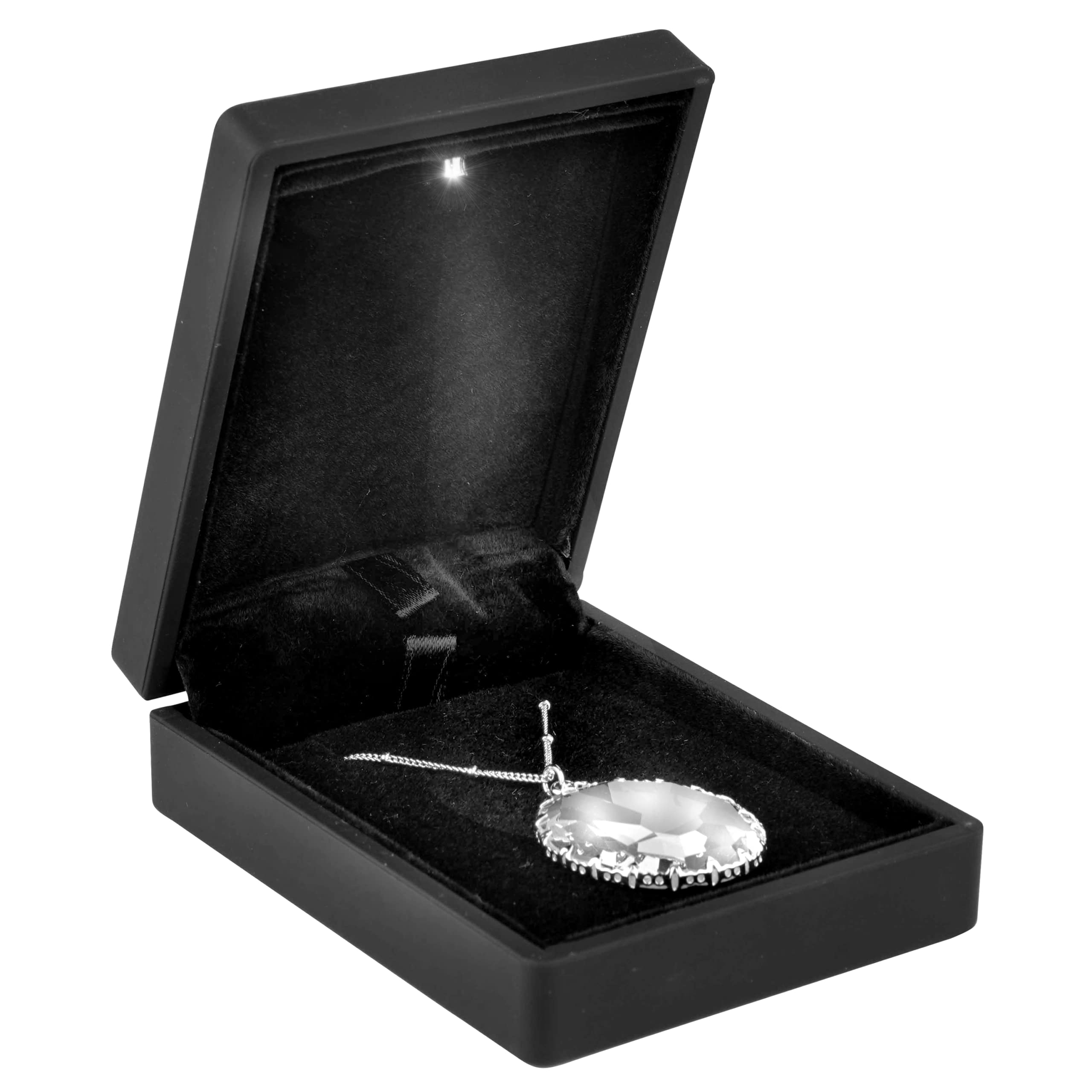 Noble Pendant Necklace Box with LED Light - Unique Necklace Chain Display Case Jewelry Box with Velvet Interior (Black)