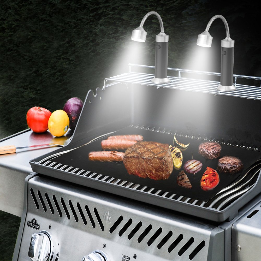 Due Confezione Luce della Griglia, LUXJET 9LED Barbecue Luce, Luci Luminose BBQ Lampada per Barbecue, Camping,alimentato da 3 batterie AAA o 1x batteria 18650 (non inclusa)