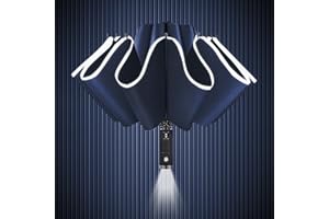 Lejorain Folding Reverse LED Umbrella - Compact Inverted Umbrella Led Reflective Windproof Automatic Travel Umbrella - 42inch Upside Down Lightweight Umbrella/ 62inch Big Golf Umbrella Heavy Duty