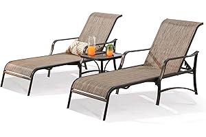 PatioFestival Patio Chaise Lounge Outdoor Adjustable Back Metal Lounge Chair with Bistro Table 3 Pieces for Porch Backyard Pool