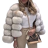 loveimgs Women Warm Fluffy Cropped Puffer Jacket Faux Fur Coat Crop Parka Collarless Winter Teddy Bear Coat Overcoat