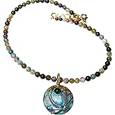 Elaine Coyne Collectible Artwear Dragonfly Necklace - Nephrite Jade, Fancy Jasper Beading - USA Made
