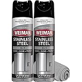 Weiman Stainless Steel Cleaner &amp; Polish Kit, 2 Pack Aerosol &amp; Cloth | Anti Fingerprint, Tetrachloroethylene (PCE) Free, Removes Water Spots &amp; Grease, No Streaks or Residue, Metal Polish, Chrome