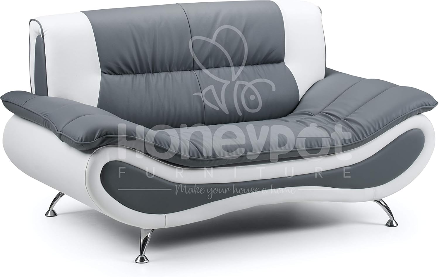 Honeypot Sofa Napoli Faux Leather 2 Seater White/Grey Amazon