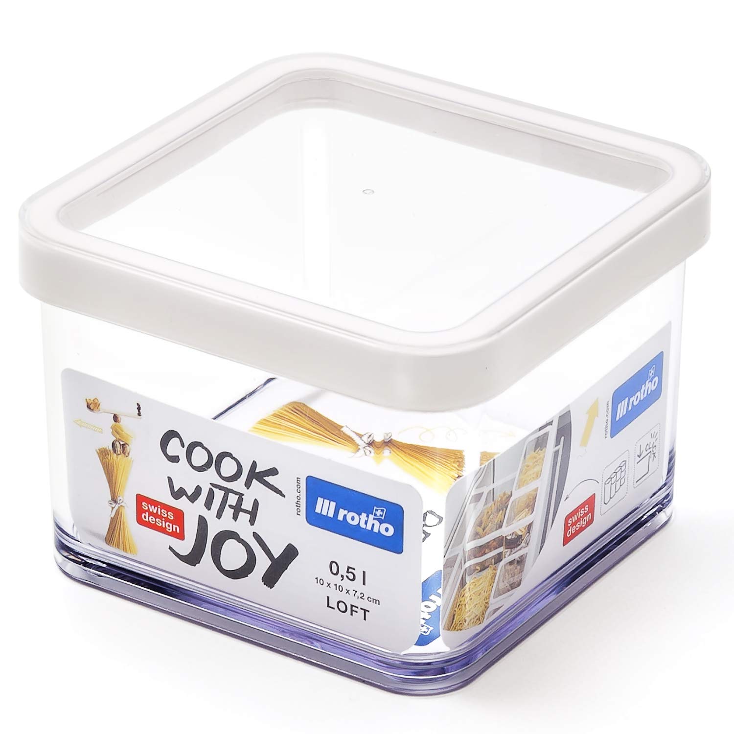 Rotho, Loft, square storage box 0.5l with lid and seal, Plastic (PP) BPA-free, transparent/white, 0,5l (10,0 x 10,0 x 7,2 cm)