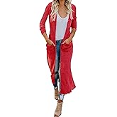 HZSONNE Women's Boho Long Casual Cardigan Long Sleeve Button Down Front Pocket Knitted Sweater Blouses