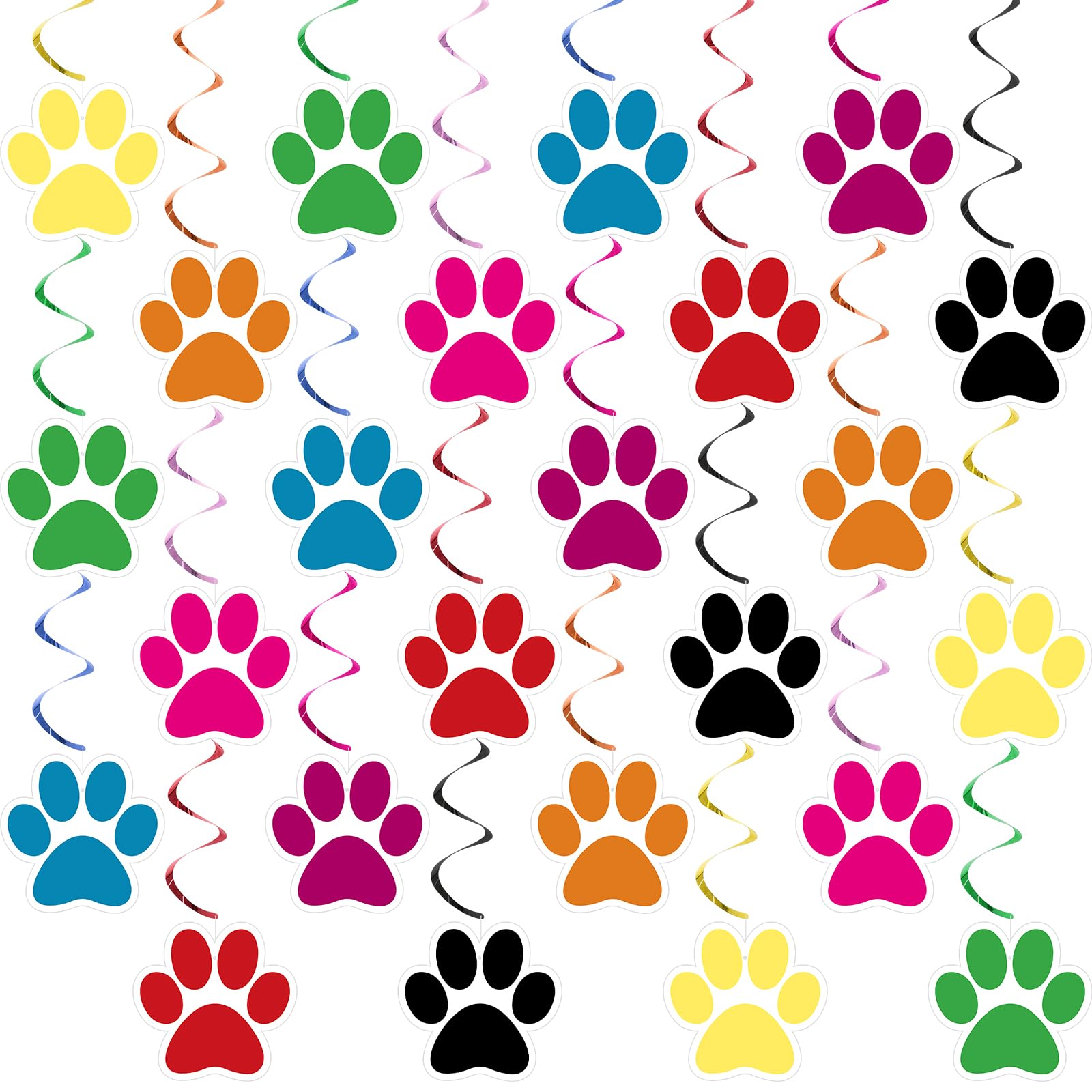Photo 1 of Weecent 24 Pcs Dog Paw Prints Themed Party Hanging Swirl 8 Colors Puppy Birthday Decorations Banners Paw Prints Ceiling Streamers for Pets Birthday Baby Shower Party Favors Supplies