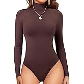 Irisnaya Women's Mock Turtleneck Long Sleeve Bodysuit Thong High Neck Body Suits Tops