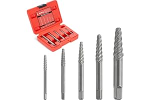 BORNPYE Spiral Screw Extractor Set, 37# CR-MO Easy Out Stripped Bolt Remover and Extractor Kit, Ez Out Broken Screw Reverse Drill Bit Extractor, Speed Out Damaged Small, Tiny, Micro Screw 5 Pieces
