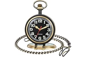 Whodoit Stainless Steel Single Open Men's Mechanical Pocket Watch, Roman Digital Dial Mechanical Pocket Watch for Men