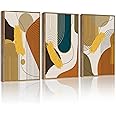 PHOPAGO 16x24in Large Boho Abstract Framed Wall Art Modern Minimalist Luxury Gold Line Artwork Kitchen Dining Room Decor Natural Framed