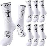 Jetec 4 Pairs Christian Cross Socks Cross Grip Soccer Sock Anti Slip with Bible Verse Card I Still Remember The Day I Pray for Men Dad Husband Birthday Easter Religious Gifts