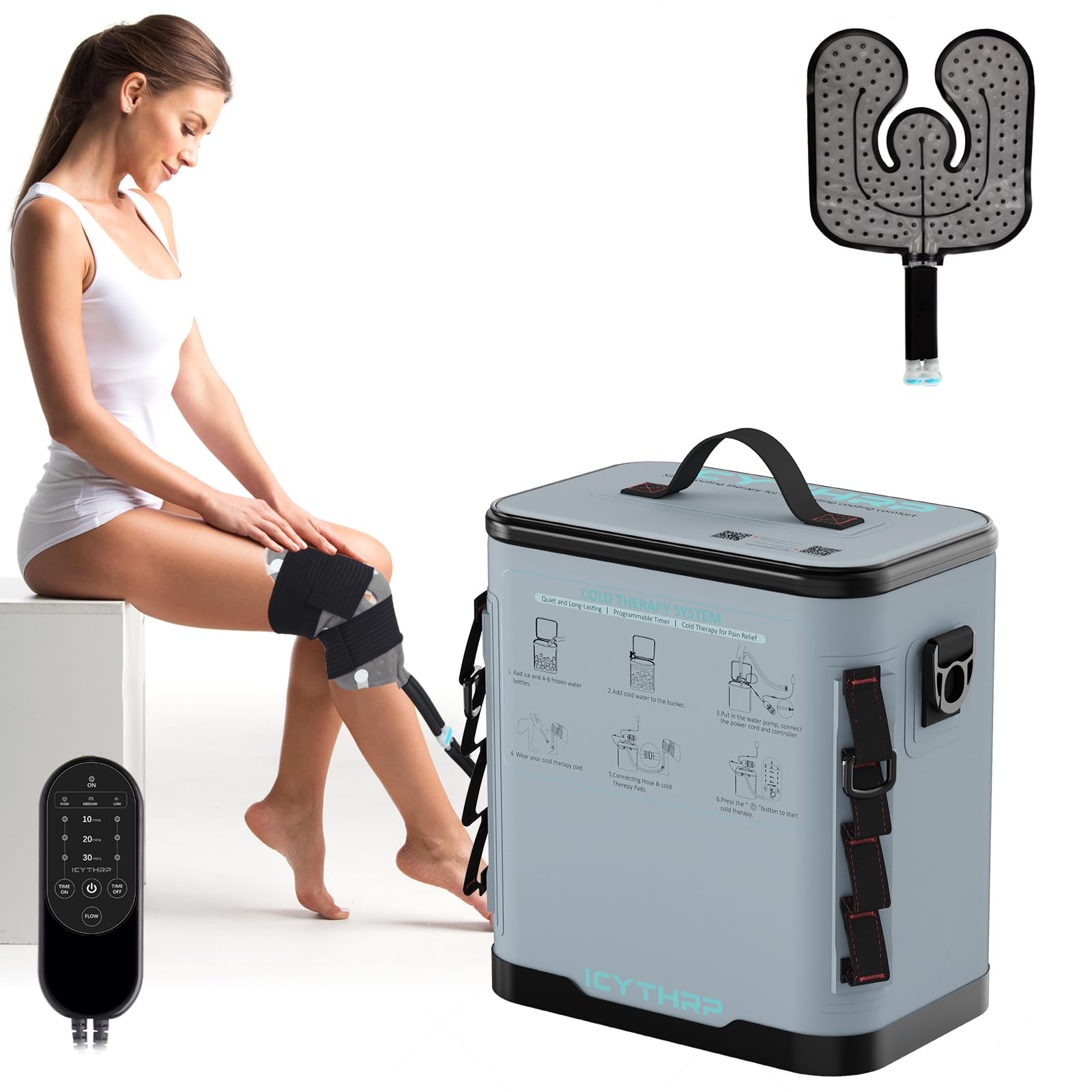 Photo 1 of ICYTHRP Cold Therapy Machine with Programmable Timer, Portable Ice Machine for Knee After Surgery, Knee Replacement Recovery System for Pain Relief with Compression Pad