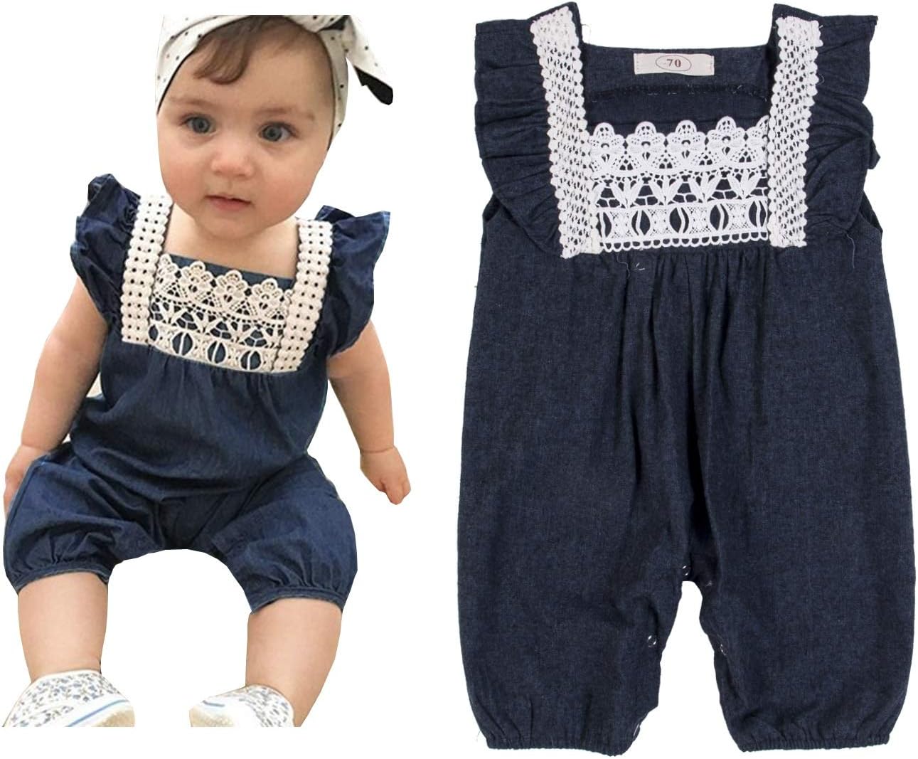 Andannby Summer Newborn Baby Girl Denim Romper Jumpsuit Bodysuit Outfits Sunsuit Clothes