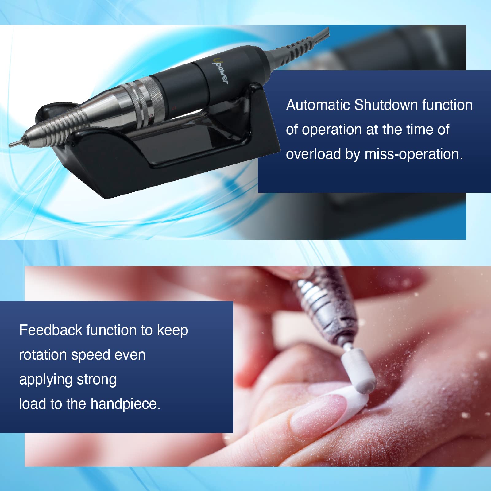 [Upower] UP200 Professional Nail Drill Machine, 20000 RPM Electric File for Nails, Low Noise & Low Vibration (Made in Japan) Produced by URAWA Corp.
