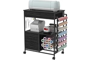 VENNQD Storage Cart Compatible with Cricut Machines Stand Cutting Machine Stand with Drawers and Vinyl Roll Holder Rolling Craft Cabinet Table for Cricut Craft Workstation for cart Craft Room (Black)