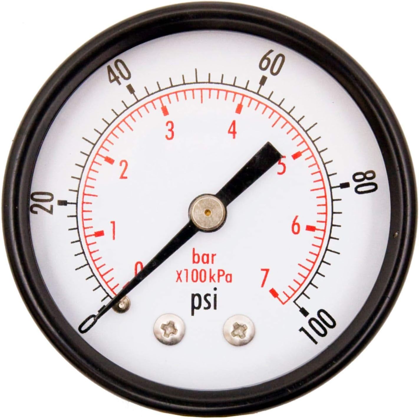 DuraChoice 2" Dial Utility Pressure Gauge, Water Oil Gas, 1/4" NPT Center Back Mount, Black Steel Case, 0-100 PSI