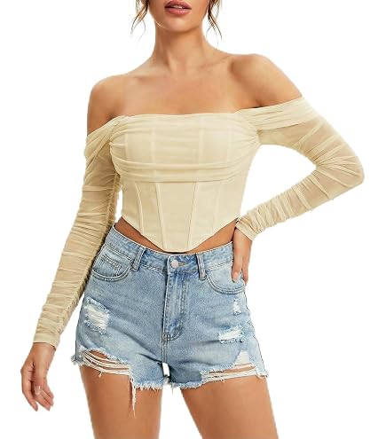 Amazon.com: xxxiticat Women's Off Shoulder Corset Top Short Sleeve