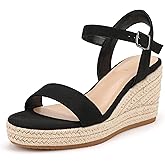 IDIFU IN3 Wedge Sandals for Women Espadrille Platforms | Round Open Toe Dressy Mid High Heeled Wedges Adjustable Ankle Strap Comfortable Vacation Holiday Beach Summer Dress Shoes