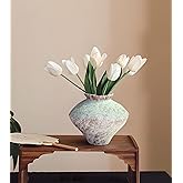 GeLive Frost White Ceramic Rustic Vase Jingdezhen Handmade Vintage Pottery Flower Jar for Fresh and Dried Plants Table Centerpiece Wabi Sabi Vase Home Farmhouse Decor