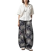 Zaswen Women's Oversize Loose Fit Breathable Pants Wide Leg Lounge Pants Fashion Casual Fireworks Print Trousers with Pockets