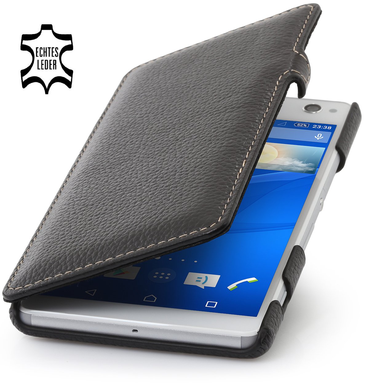 StilGut Book Type with Clip, Genuine Leather Case, Cover for Sony Xperia C4, Black