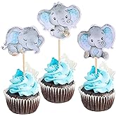 ZHUOWEISM 36 PCS Blue Elephant Cupcake Toppers It's a Boy Baby Shower Cupcake Picks for Elephant Theme Gender Reveal Baby Sho