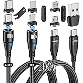 ODDADD Cable de carga magnético USB C de 100 W, paquete de 2 (3.3 pies + 6 pies), cable magnético de carga rápida 6 en 1, cab