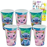 Disney Stitch 15 Oz Reusable Tumblers for Kids Party Favor 6 Piece Bundle with 15 Oz Cups Plus Stickers, More for Girls | Bulk Stitch and Angel Water Cups