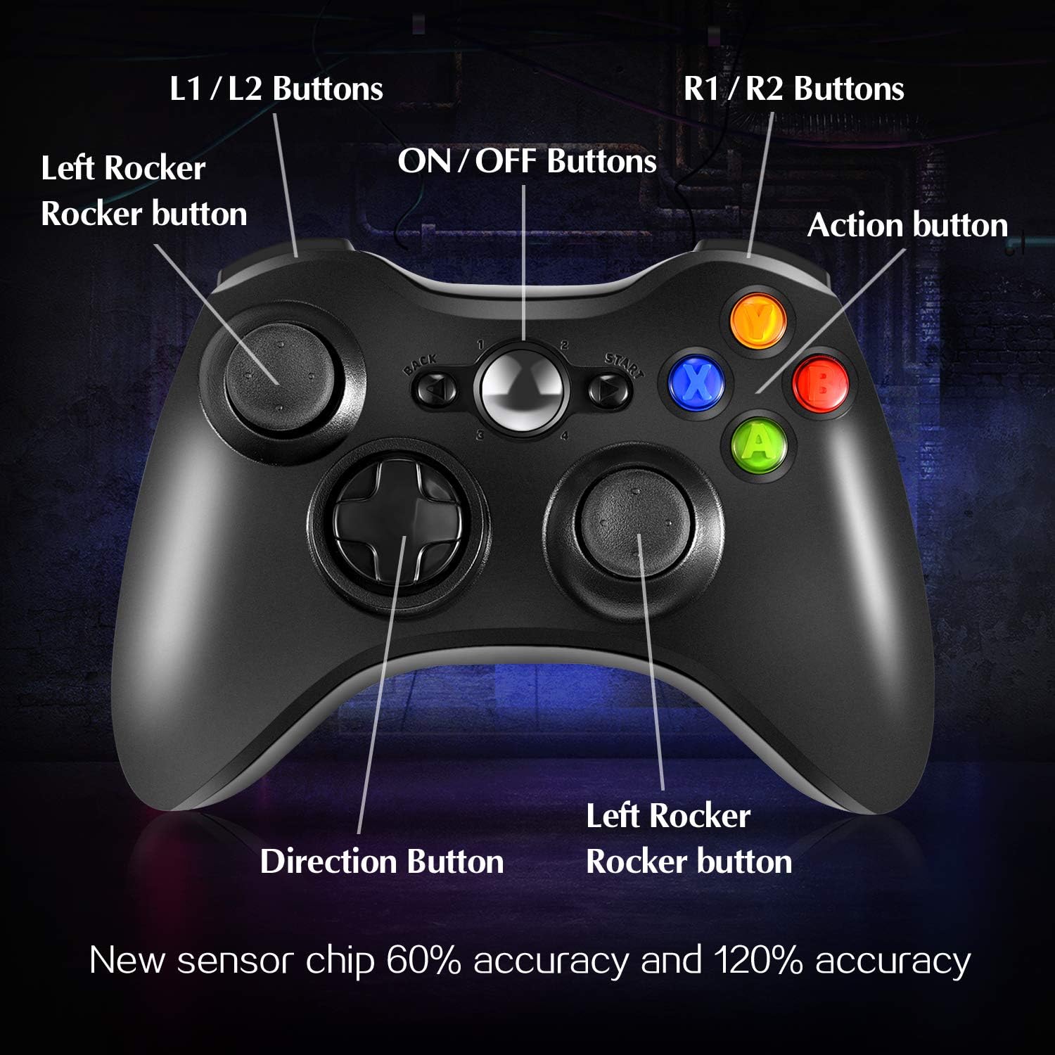 Wireless Controller for Xbox 360, Astarry 2.4GHZ Game Controller Gamepad Joystick for Xbox & Slim 360 PC Windows 7, 8, 10 (Black): Computers & Accessories