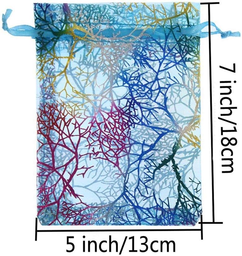 SumDirect 100Pcs 13 x 18cm Coral Pattern Organza Bags Wedding Party Gift Favor Bag Jewelry Pouches for Christmas,Baby Shower(Blue)… - Image 3