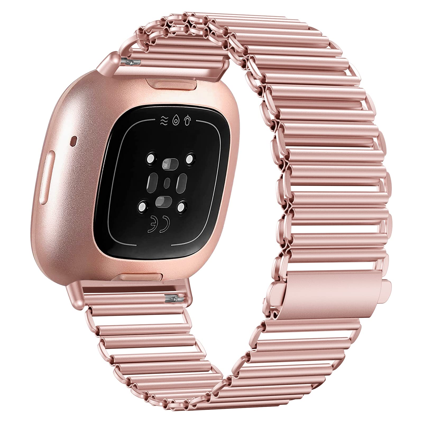 YASPARK Compatible with Fitbit Versa 4 Strap/Fitbit Versa 3 Strap/Fitbit Sense Strap, Stainless Steel Metal Replacement Strap for Fitbit Versa 4, Fitbit Versa 3, Fitbit Sense 2, Fitbit Sense