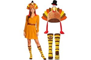 Asekonc 2 Pack Thanksgiving Turkey Hat and Turkey Trot Socks for Thanksgiving Holiday Costume Decorations Party Favor Supplies