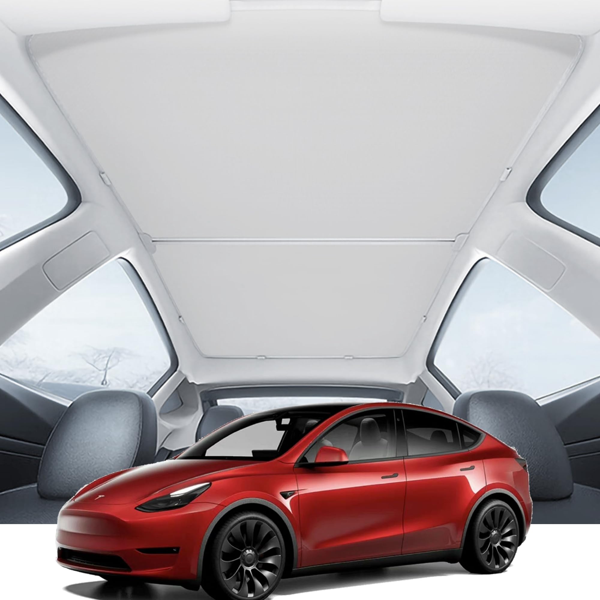 Photo 1 of MCEVKELN Tesla Model Y Roof Sunshade 2021-2024, Model Y Sunshade Roof, Glass Roof Sunshade Foldable, Front & Rear Sun Shade, Top Windows Sun Shade Windshield and Sunroof